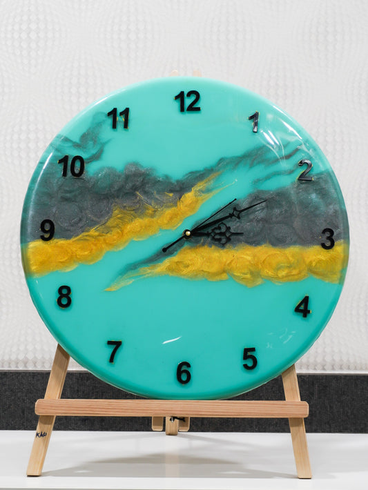 Resin Cyan/Golden Minimal Wall Clock